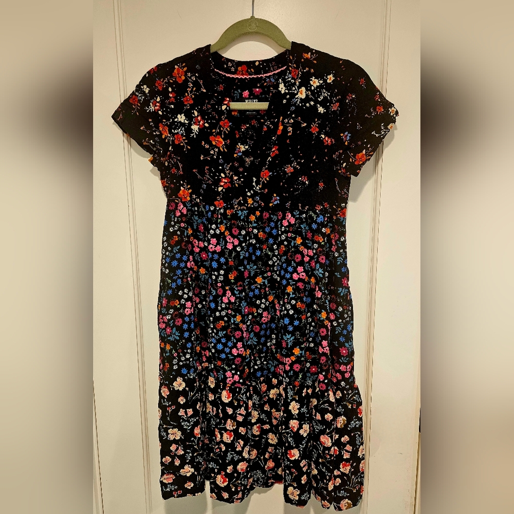 Anthropologie Maeve Spring Blooms Versatile Black Floral Dress XS